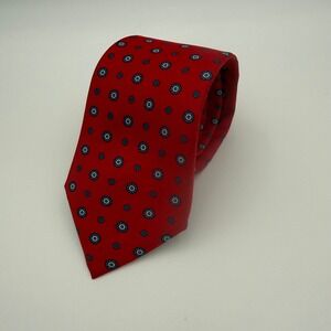 Hathaway Mens Silk Necktie Red Blue Geometric Medallion Made in USA Classic Tie